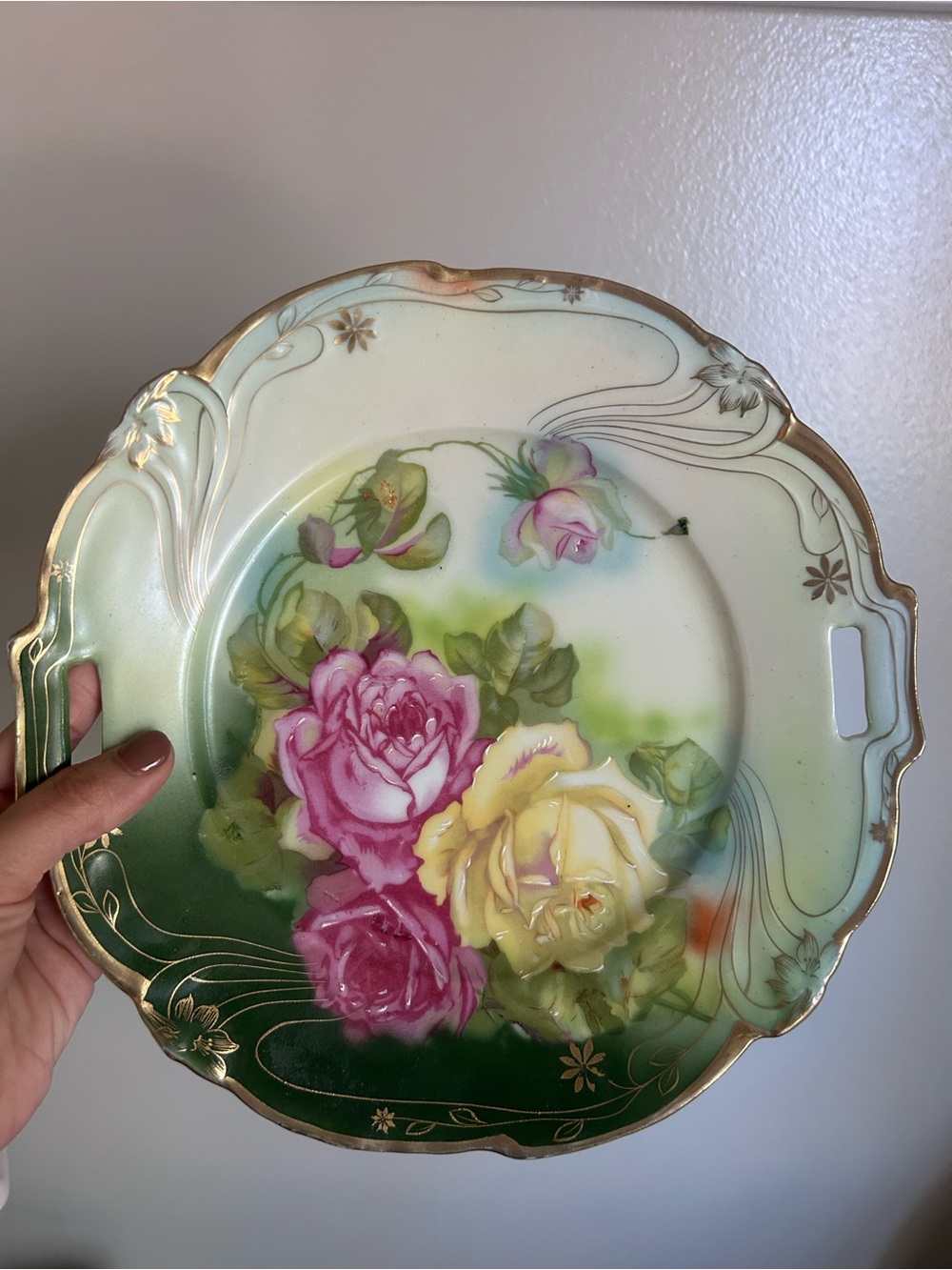 Vintage Hand Painted Roses Decorative Plate Bavaria Germany Jacob JPSV 10”